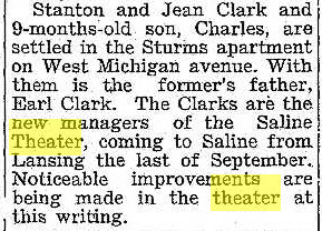 Saline Theatre - Saline Observer Oct 12 1950 New Managers Moving To Town